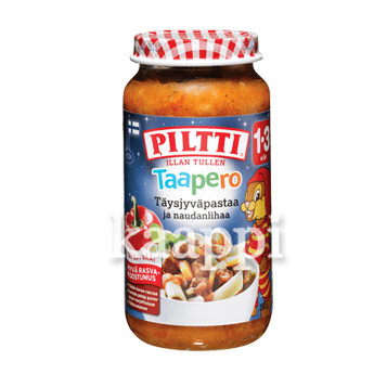 Детское питание Piltti Taapero Taysjyvapastaa ja naudanlihaa (макароны с говядиной) 1-3г 250гр