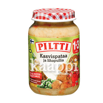 Детское питание Piltti Kasvispataa ja lihapullia (овощное рагу с фрикадельками) 1-3г 200гр