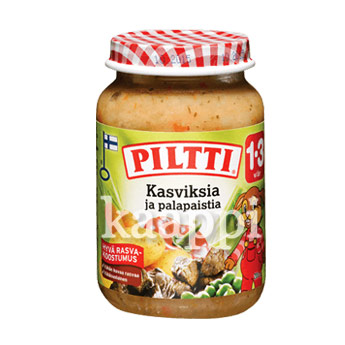 Детское питание Piltti Kasviksia ja palapaistia (овощи и тушеное мясо) 1-3г 200гр