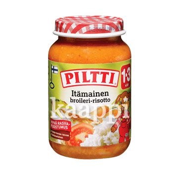 Детское питание Piltti Itamainen broileri-risotto (восточное ризотто с курицей) 1-3г 200гр