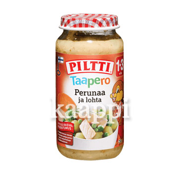 Детское питание Piltti Taapero Perunaa ja lohta (картофель,горох,лосось) 1-3г 250гр