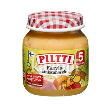 Детское питание Piltti Kasvis-kinkkuherkku овощи с ветчиной с 5 мес. 12x125гр