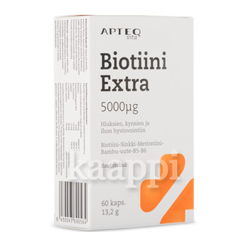 Биотин Apteq vita Biotiini Extra для волос, ногтей и кожи 60 капсул, 13,2г