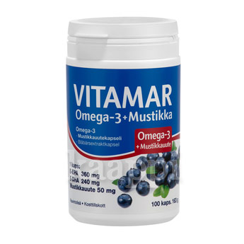 Рыбий жир Vitamar Omega-3 mustikka с экстрактом черники 100 капсул, 163г