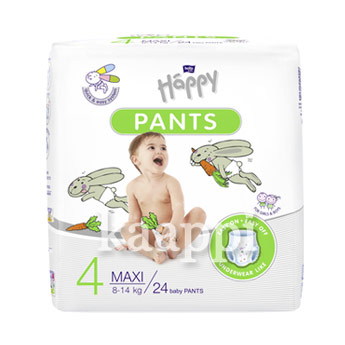 Подгузники-трусики Happy Pants 4 - maxi 24шт, 8-14кг.