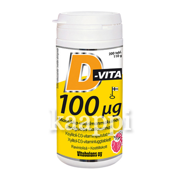 Витамин D-Vita 100mgг со вкусом клубники и малины 200 табл из Финляндии