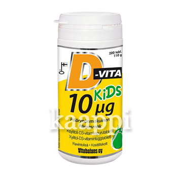 Детский витамин D-Vita 10mg со вкусом груши 200 табл. из Финляндии