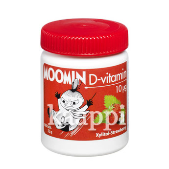 Детский витамин Д3 Moomin D-vitamin 10mg, ксилит, клубника, 100 шт.
