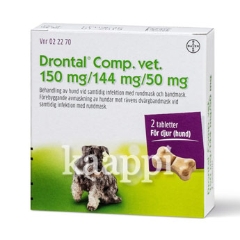 Антигельминтное средство для собак Drontal Comp. vet. 150 мг/144 мг/50 мг 2 табл.