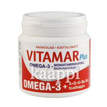 Рыбий жир Vitamar Plus Omega-3 и витамины A, D, E, B6, B12, фолиевая кислота. 100 кап